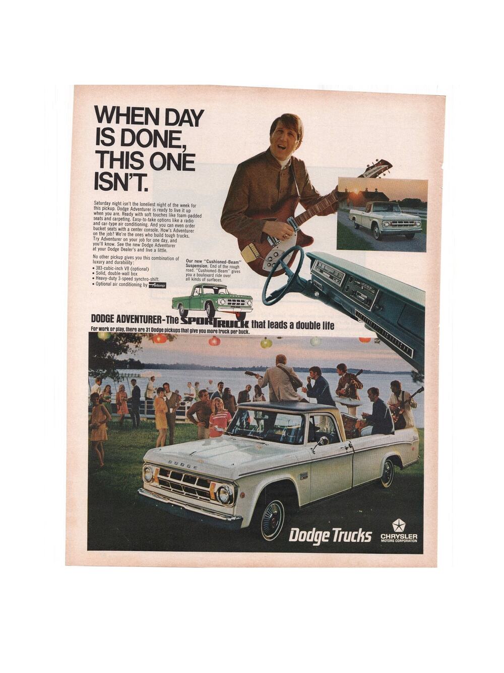 Dodge Truck Magazine Advertisement Color 1968 Pick Up Chrysler Guitar Vintage